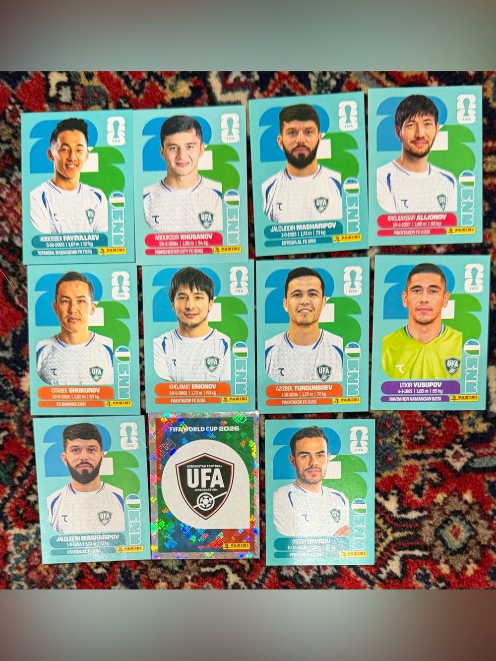 WORLD CUP 2026 PANINI STICKER.UZBEKISTAN SOCCER TEAM.LOT OF 11 STICKERS.BRASIL E